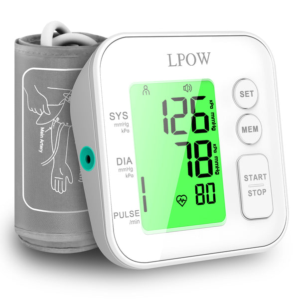 LPOW Upper Arm Blood Pressure Monitor with Speaker, 2 Users, 198 Recordings, Large Cuff, Large Display Screen